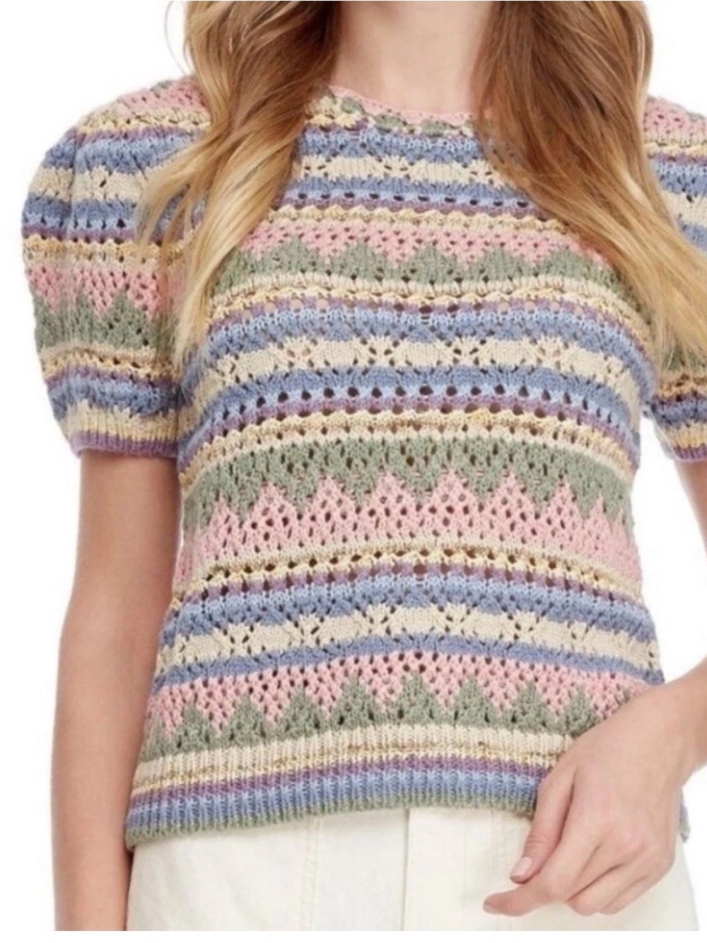 Ralph Lauren Pastel Crochet Stripe Tank - Pink, Blue, Green, Cream